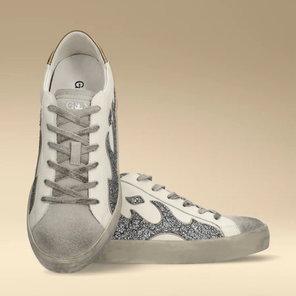 NEW Bibi Lou Gamin Sneakers, Platinum Leather, Size 38/ 7.5-8